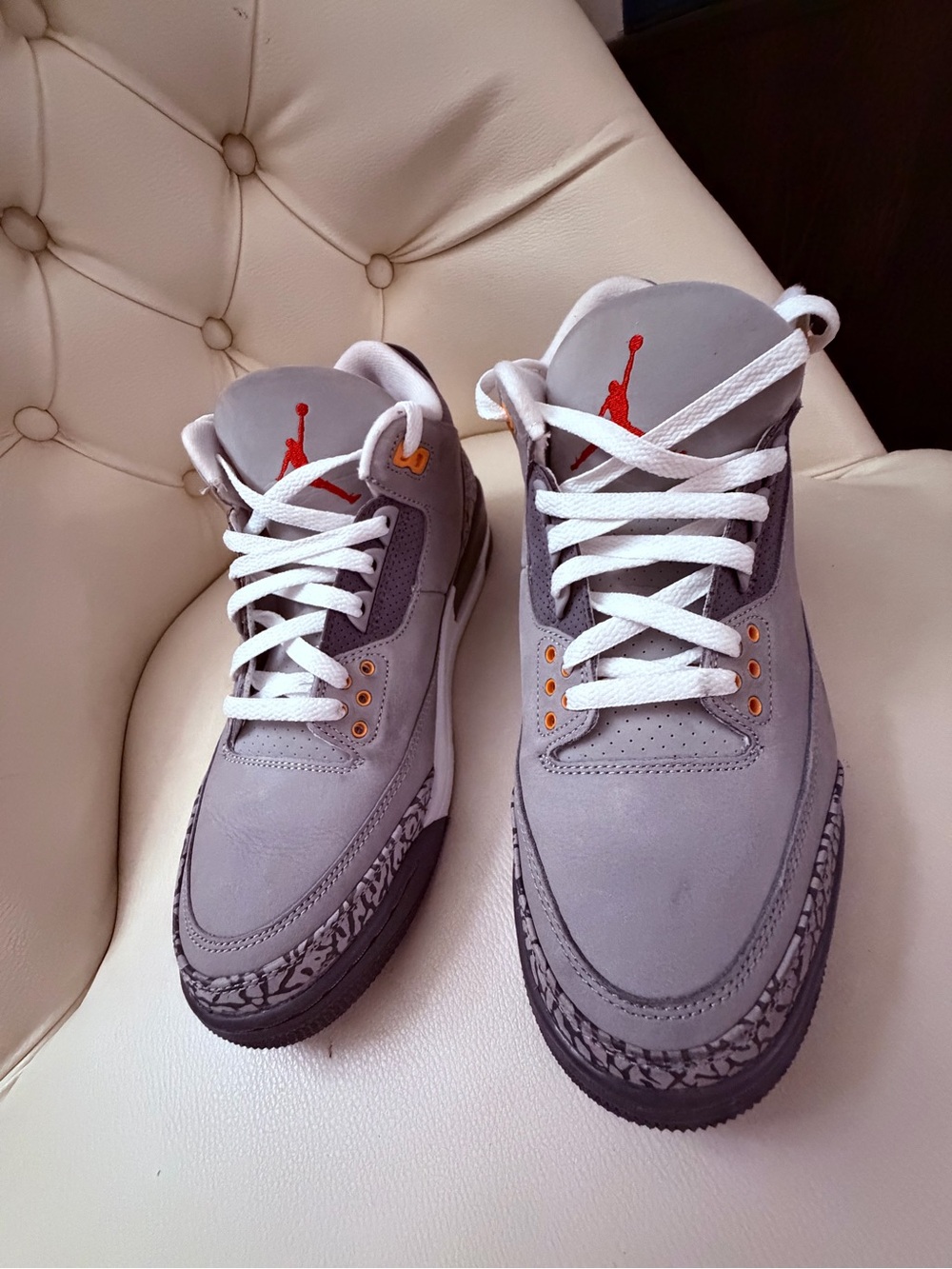 Jordan Men's Gray Sneakers with Orange Jumpman Accents